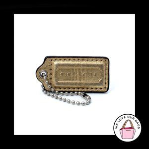2" Medium COACH GOLD METALLIC Leather Nickel Key Fob Bag Charm Keychain Hang Tag